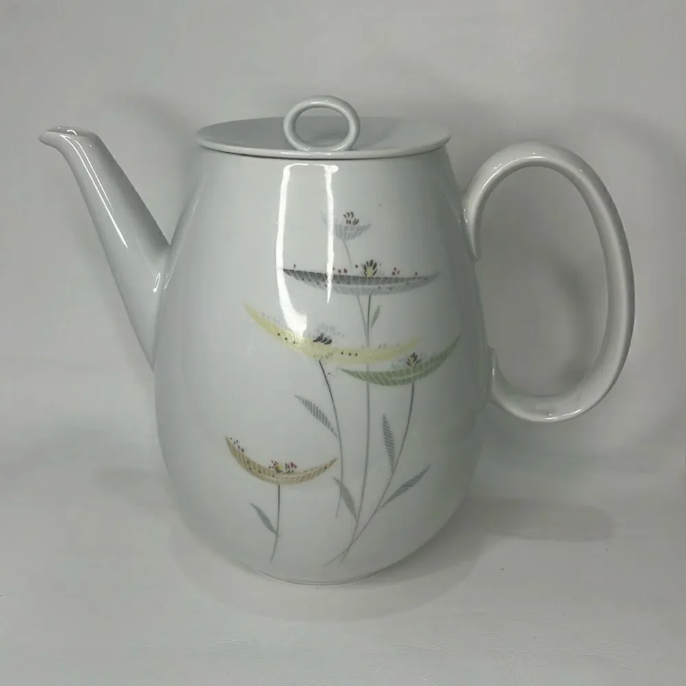 Thomas Germany Coffee Tea Pot With Lid White Floral Porcelain 7 1/4 Inches Tall